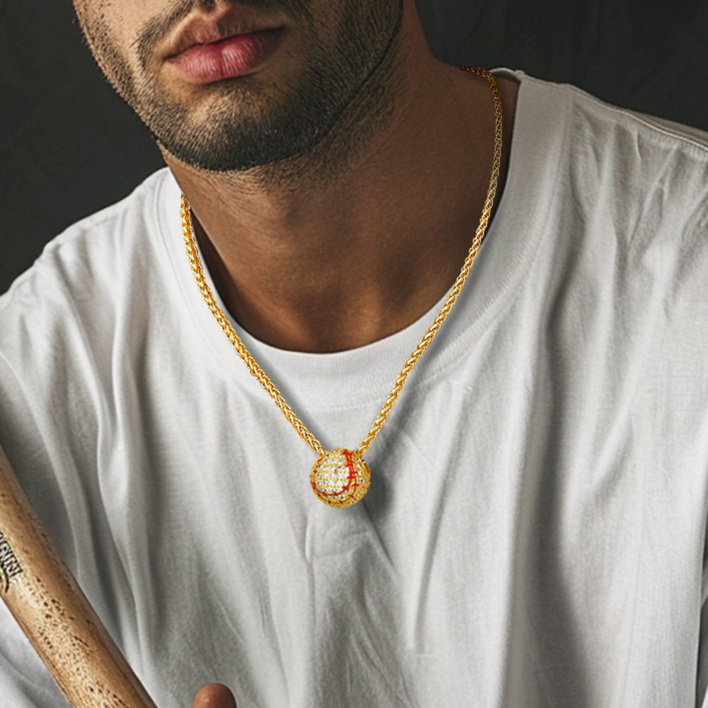  3D Zircon Baseball Necklace Sports Pendant for Fan