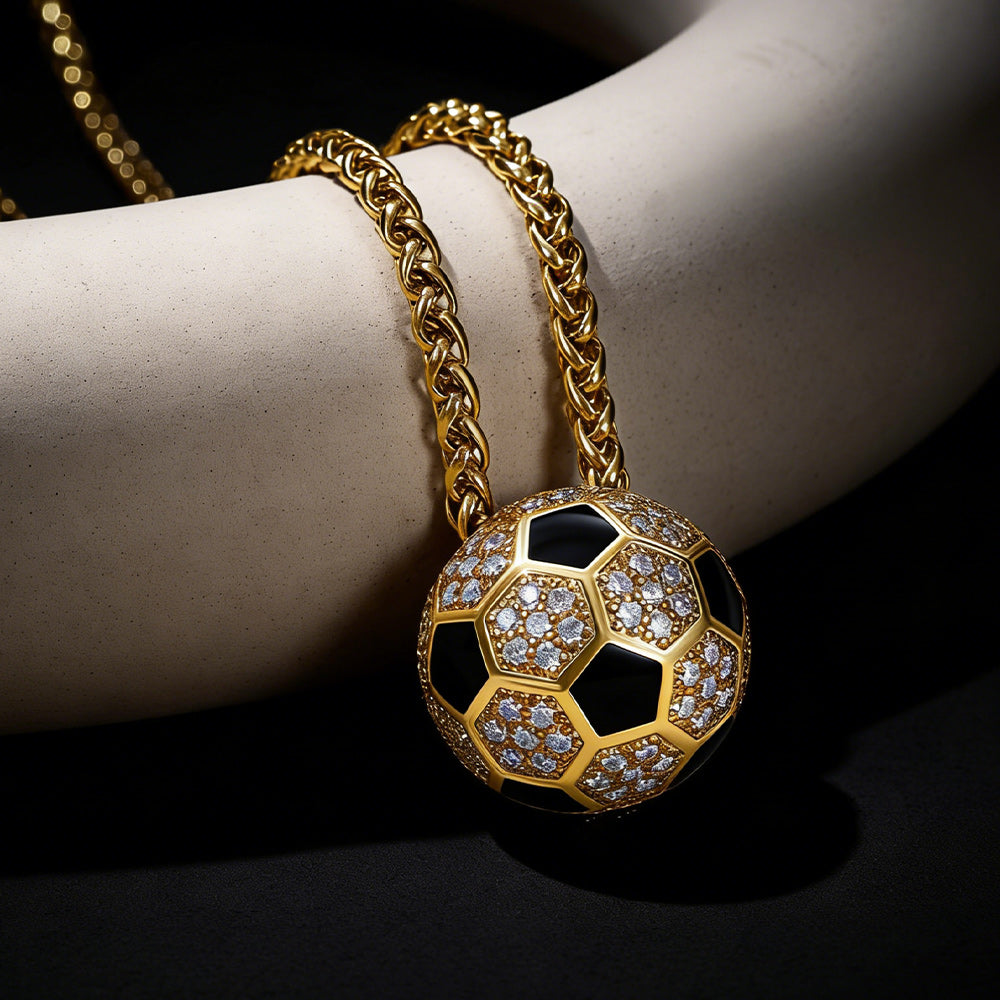  3D CZ Football Necklace Sports Pendant for Fan