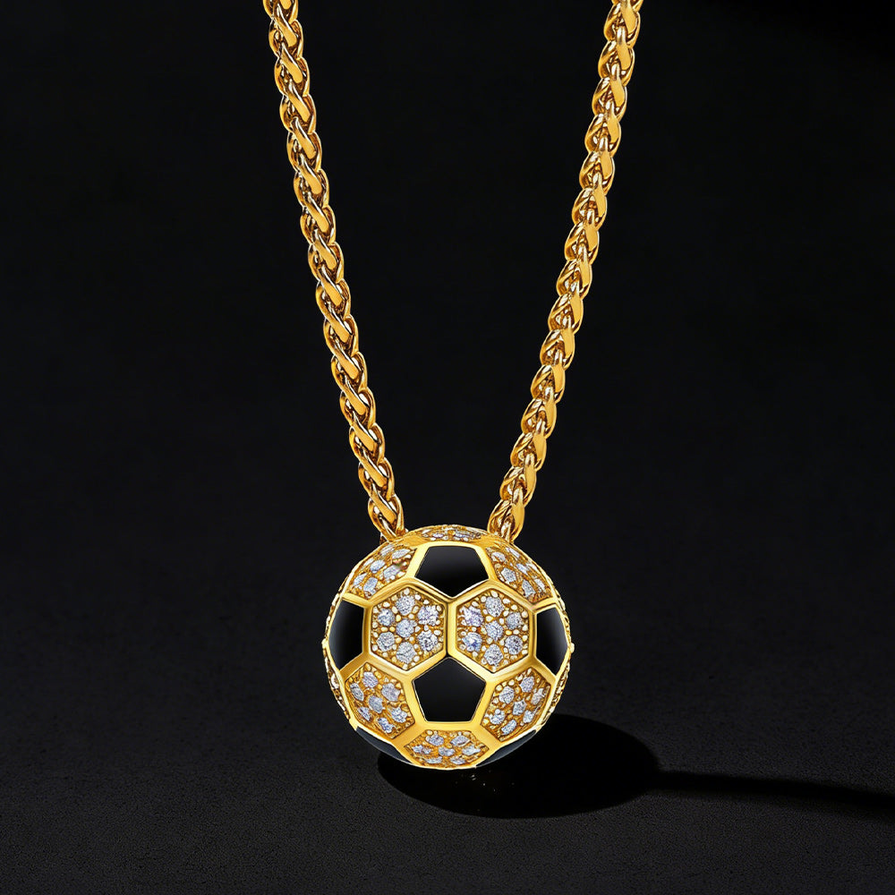  3D CZ Football Necklace Sports Pendant for Fan