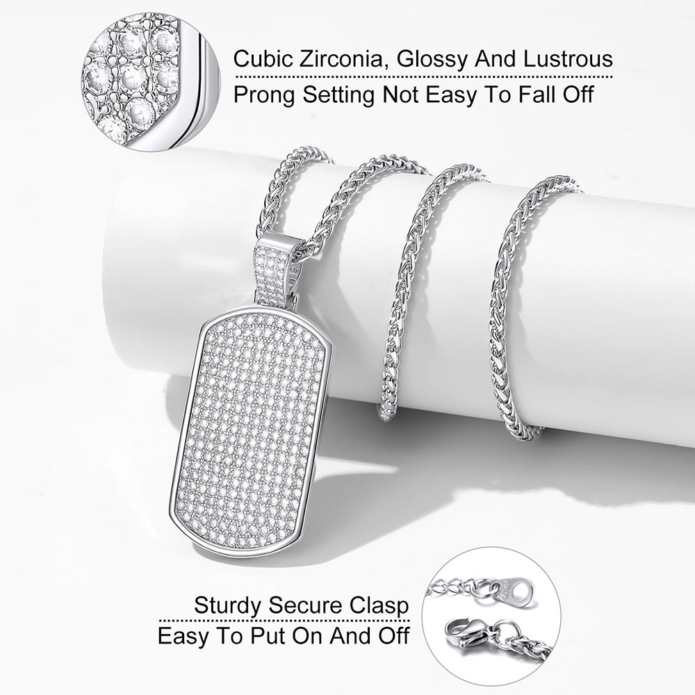  Stainless Steel Diamond Dog Tag Pendant Necklace for Men