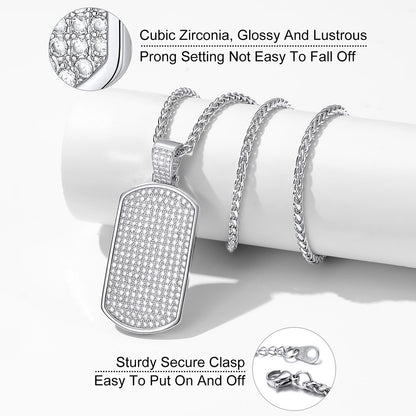  Stainless Steel Diamond Dog Tag Pendant Necklace for Men