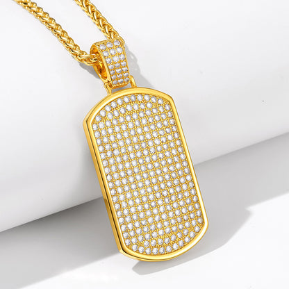  Stainless Steel Diamond Dog Tag Pendant Necklace for Men