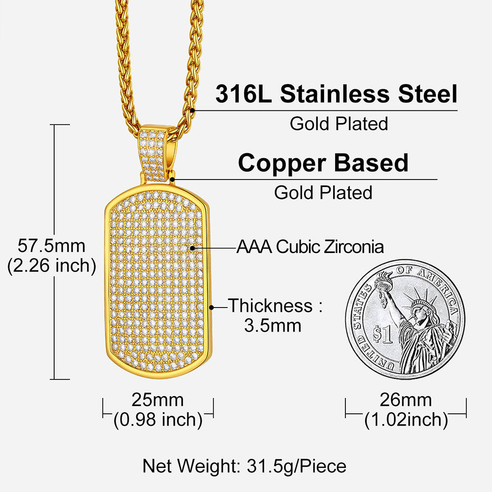  Stainless Steel Diamond Dog Tag Pendant Necklace for Men