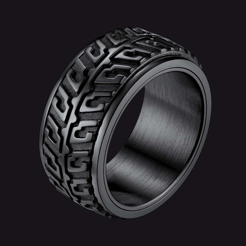 rubber tire tread ring Chunky Tyre Anti Fidget Anxiety Ring for Men, Black / 10 US