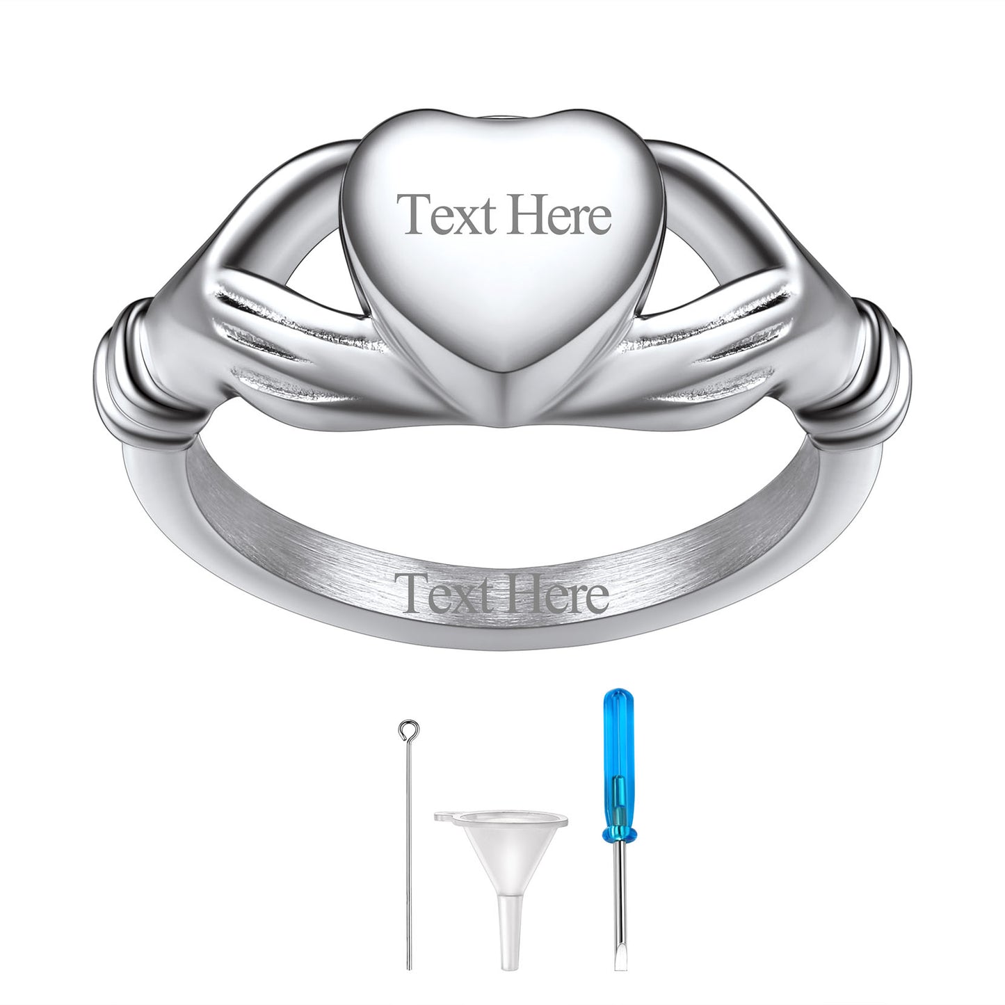 Silver / Personalised Claddagh Heart Celtic Knot Urn Ring for Women