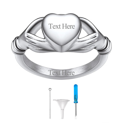 Silver / Personalised Claddagh Heart Celtic Knot Urn Ring for Women