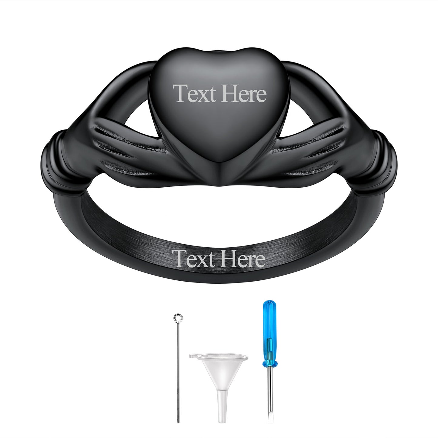 Black / Personalised Claddagh Heart Celtic Knot Urn Ring for Women