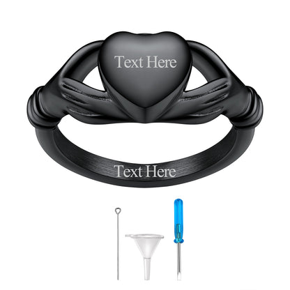 Black / Personalised Claddagh Heart Celtic Knot Urn Ring for Women