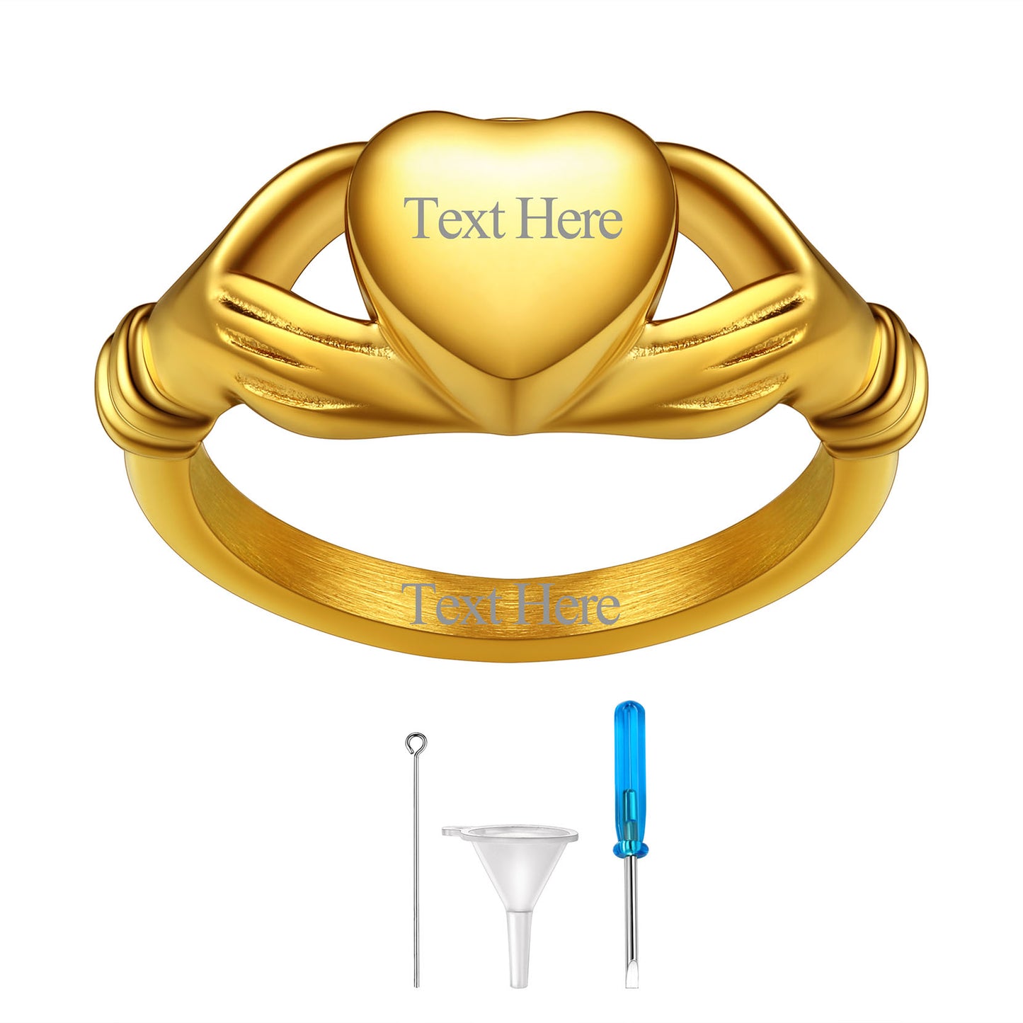 Gold / Personalised Claddagh Heart Celtic Knot Urn Ring for Women