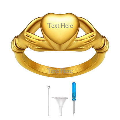 Gold / Personalised Claddagh Heart Celtic Knot Urn Ring for Women