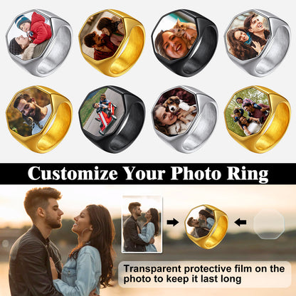 Personalized Octagon Signet Ring with Photo for Men