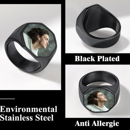 Personalized Octagon Signet Ring with Photo for Men