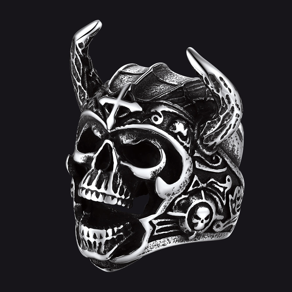 Demon Skull Ring for Men | Horns | Stainless Steel – FaithHeart