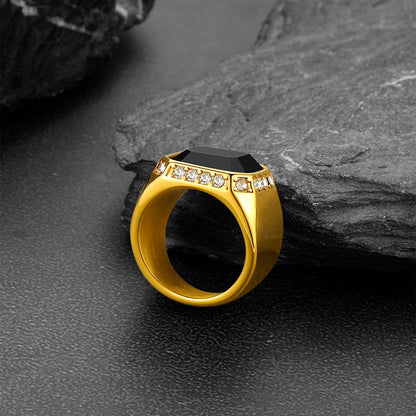 FaithHeart Rhinestones Embrace Black Onyx Stainless Steel Rings FaithHeart