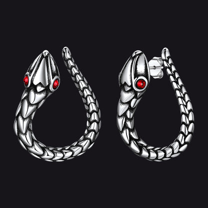 Stainless Steel Animal Red Eye Snake Hoop Earrings for Men