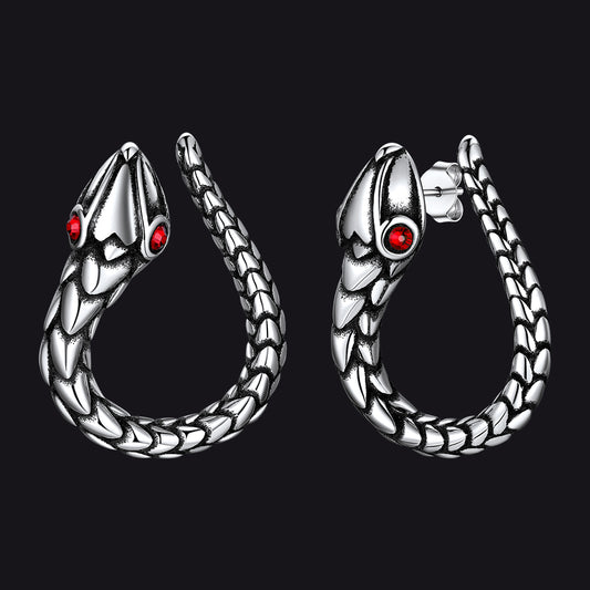 Stainless Steel Red Eye Snake Hoop Earrings for Men