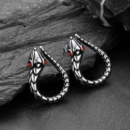 Stainless Steel Animal Red Eye Snake Hoop Earrings for Men