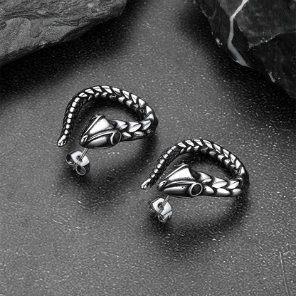 Stainless Steel Red Eye Snake Hoop Earrings for Men