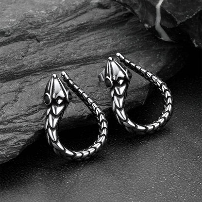 Stainless Steel Red Eye Snake Hoop Earrings for Men