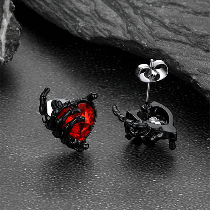  Red Stone Skull Stud Earrings