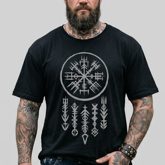 Retro Viking Compass Vegvisir T-Shirt for Men Husbandimg