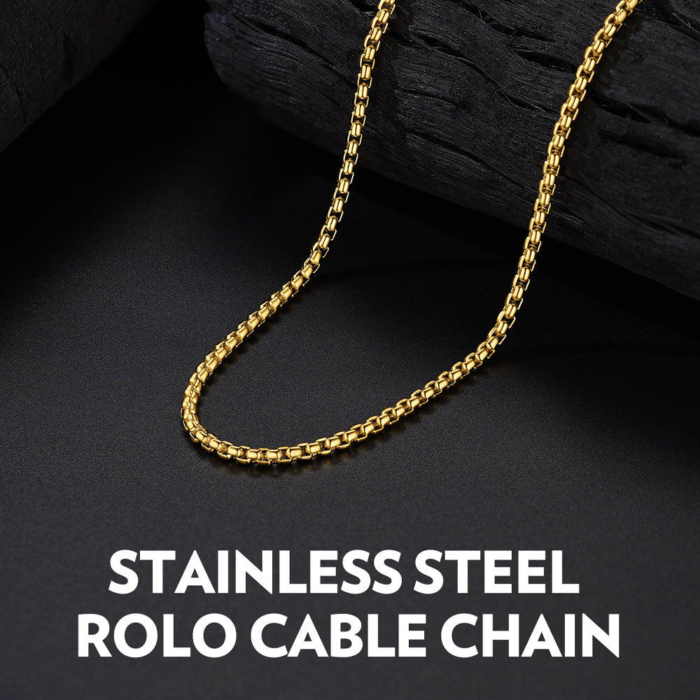 Rolo Cable Chain Necklace for Men, 2.5/3MM Width