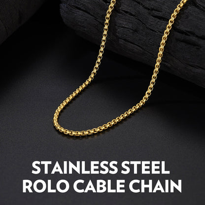 Rolo Cable Chain Necklace for Men, 2.5/3MM Width