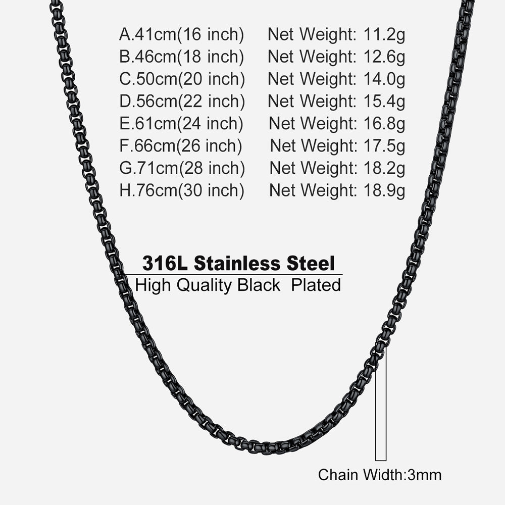 Rolo Cable Chain Necklace for Men, 2.5/3MM Width