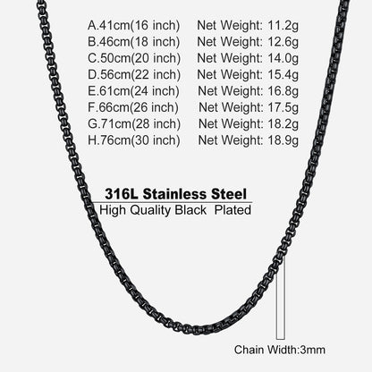 Rolo Cable Chain Necklace for Men, 2.5/3MM Width