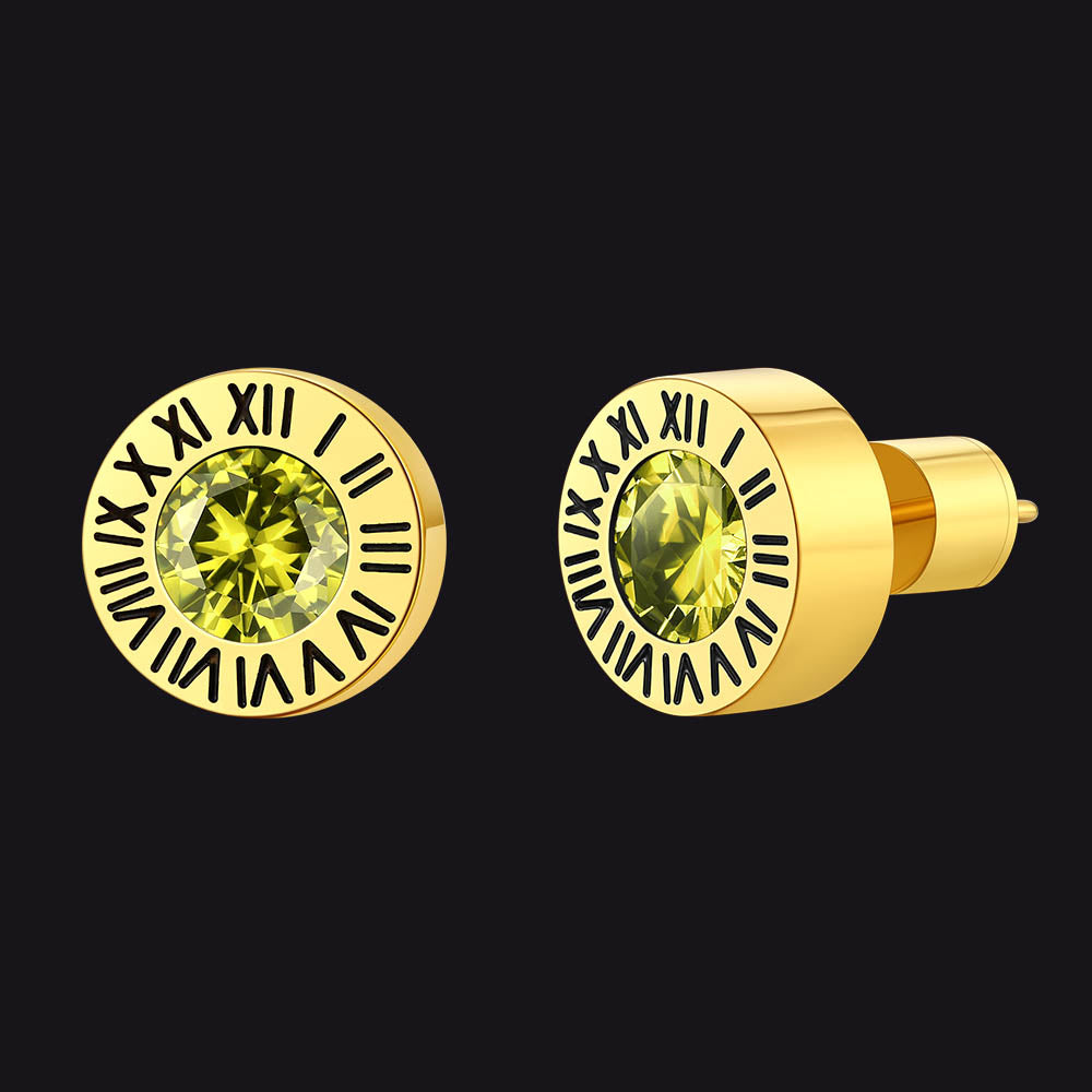 Stainless Steel Roman Numerals Birthstone Studs Earrings for Men FaithHeart Jewelry