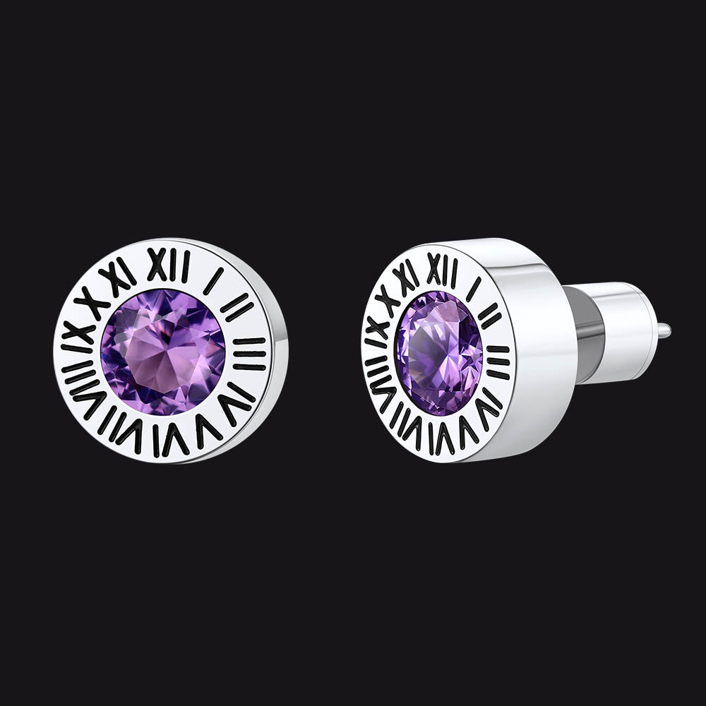 Stainless Steel Roman Numerals Birthstone Studs Earrings for Men FaithHeart Jewelry