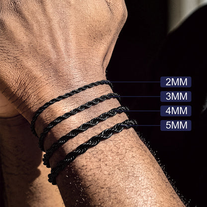 Rope Chain Link Bracelet for Men, 2mm / 3mm / 4mm / 5mm Width