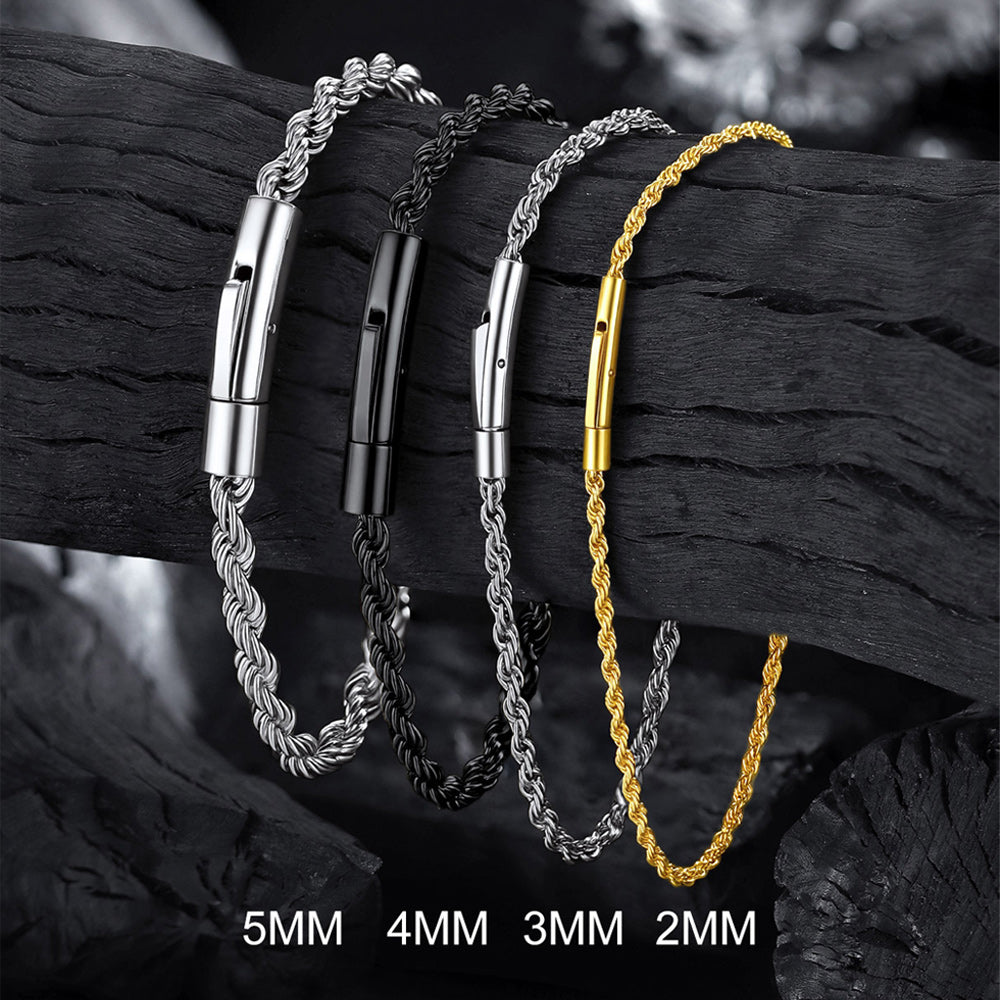 Rope Chain Link Bracelet for Men, 2mm / 3mm / 4mm / 5mm Width