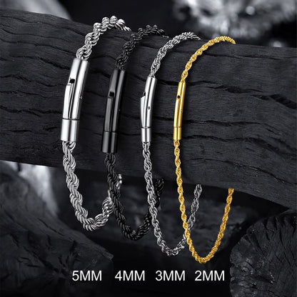 Rope Chain Link Bracelet for Men, 2mm / 3mm / 4mm / 5mm Width