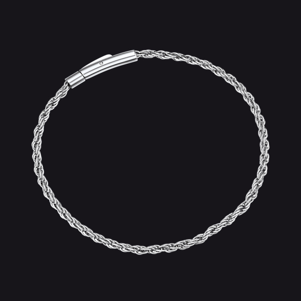 Rope Chain Link Bracelet for Men, 2mm / 3mm / 4mm / 5mm Width