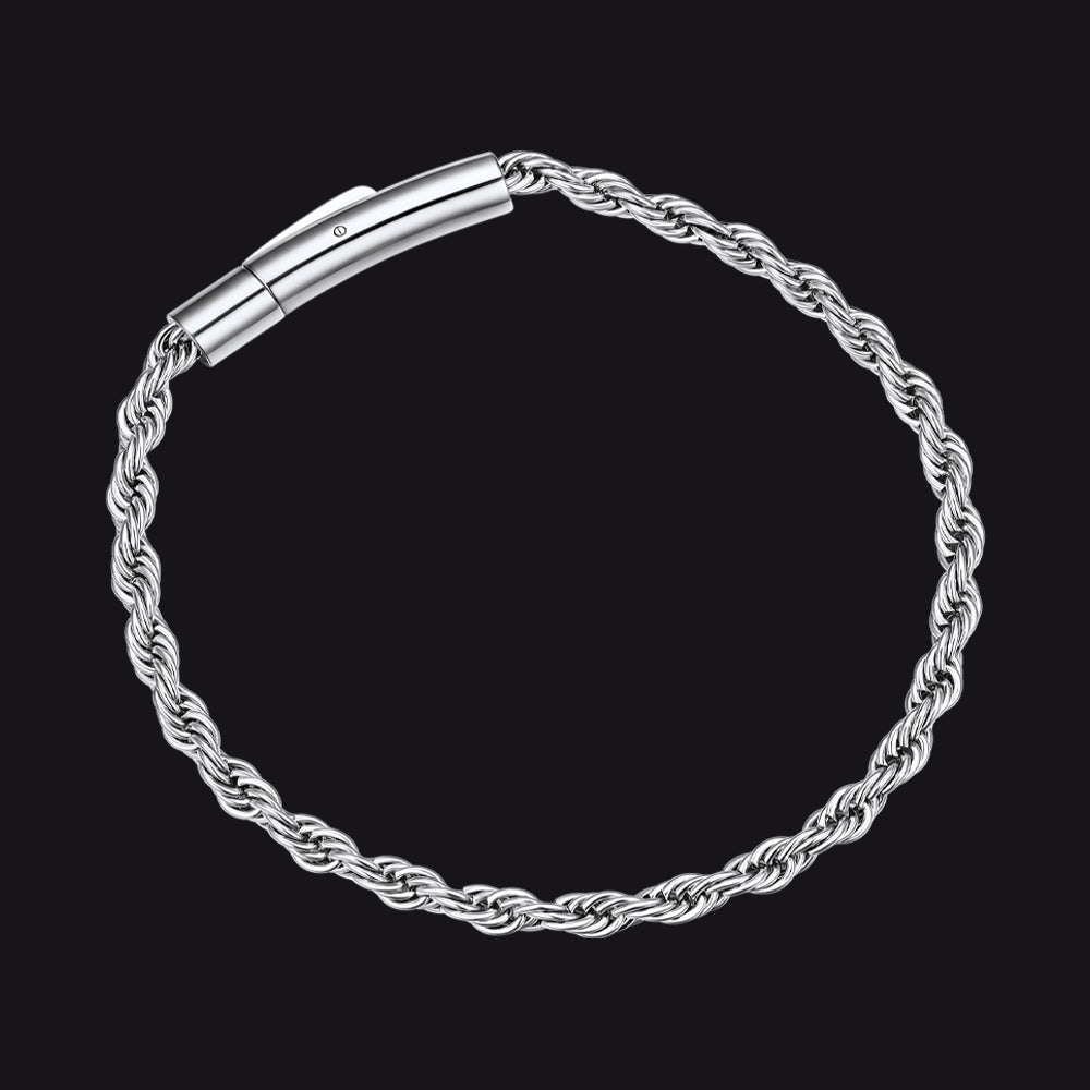 Rope Chain Link Bracelet for Men, 2mm / 3mm / 4mm / 5mm Width