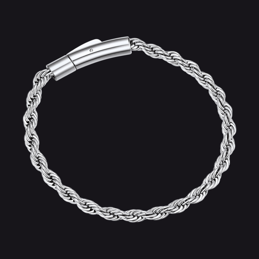 Rope Chain Link Bracelet for Men, 2mm / 3mm / 4mm / 5mm Width