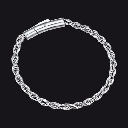 Rope Chain Link Bracelet for Men, 2mm / 3mm / 4mm / 5mm Width