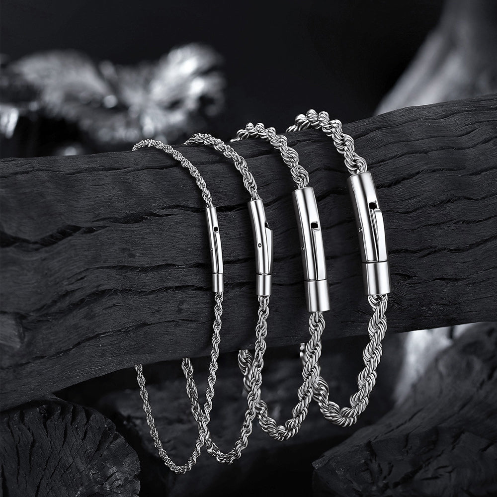 Rope Chain Link Bracelet for Men, 2mm / 3mm / 4mm / 5mm Width