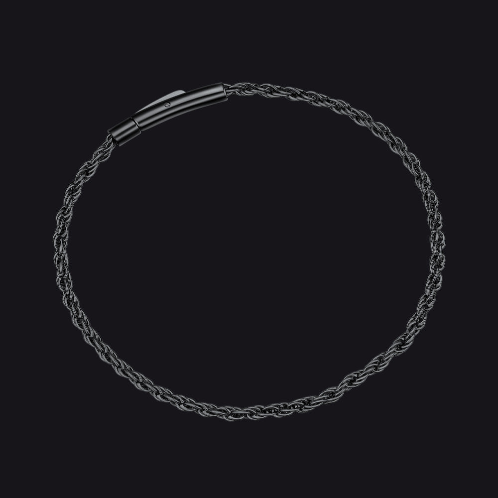 Rope Chain Link Bracelet for Men, 2mm / 3mm / 4mm / 5mm Width