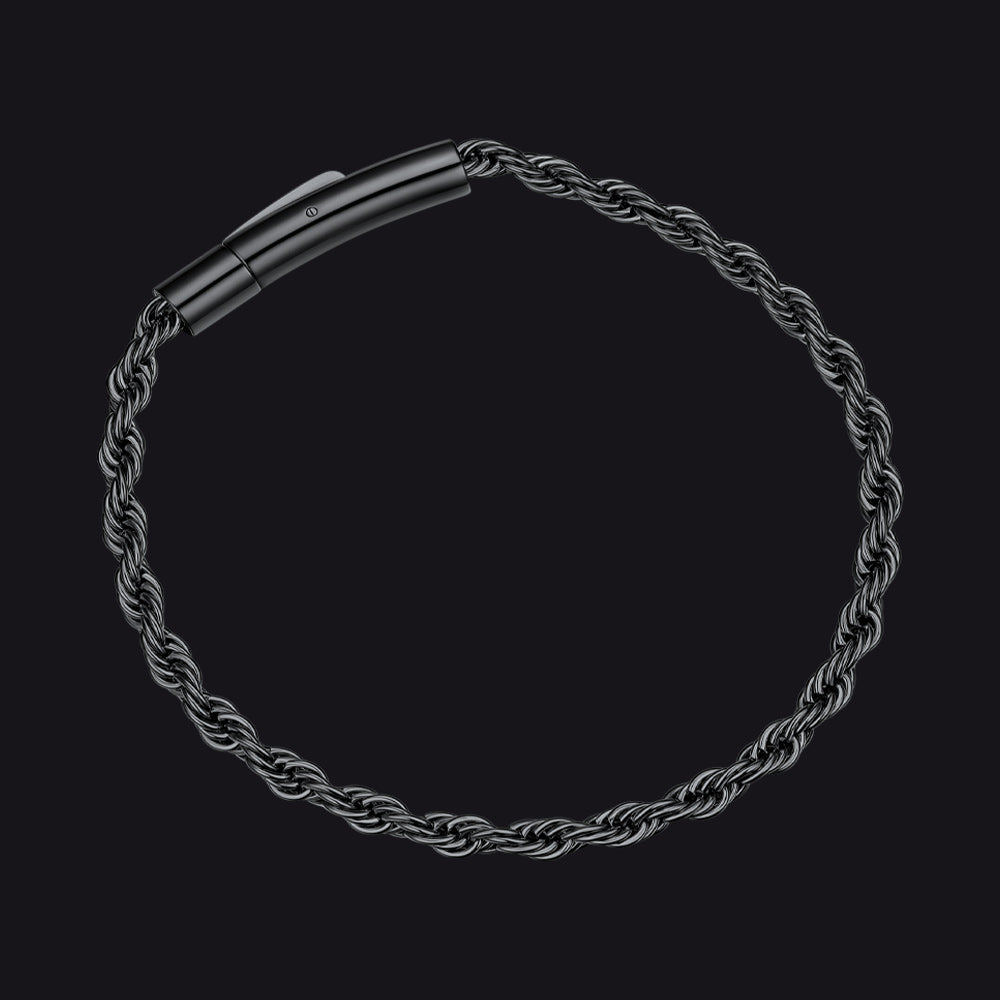 Rope Chain Link Bracelet for Men, 2mm / 3mm / 4mm / 5mm Width
