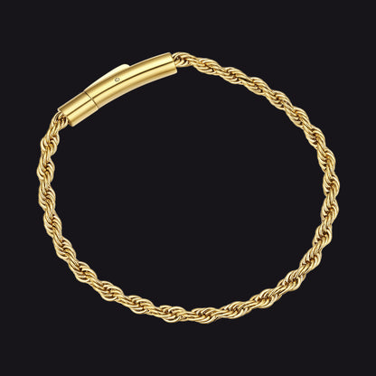 Rope Chain Link Bracelet for Men, 2mm / 3mm / 4mm / 5mm Width
