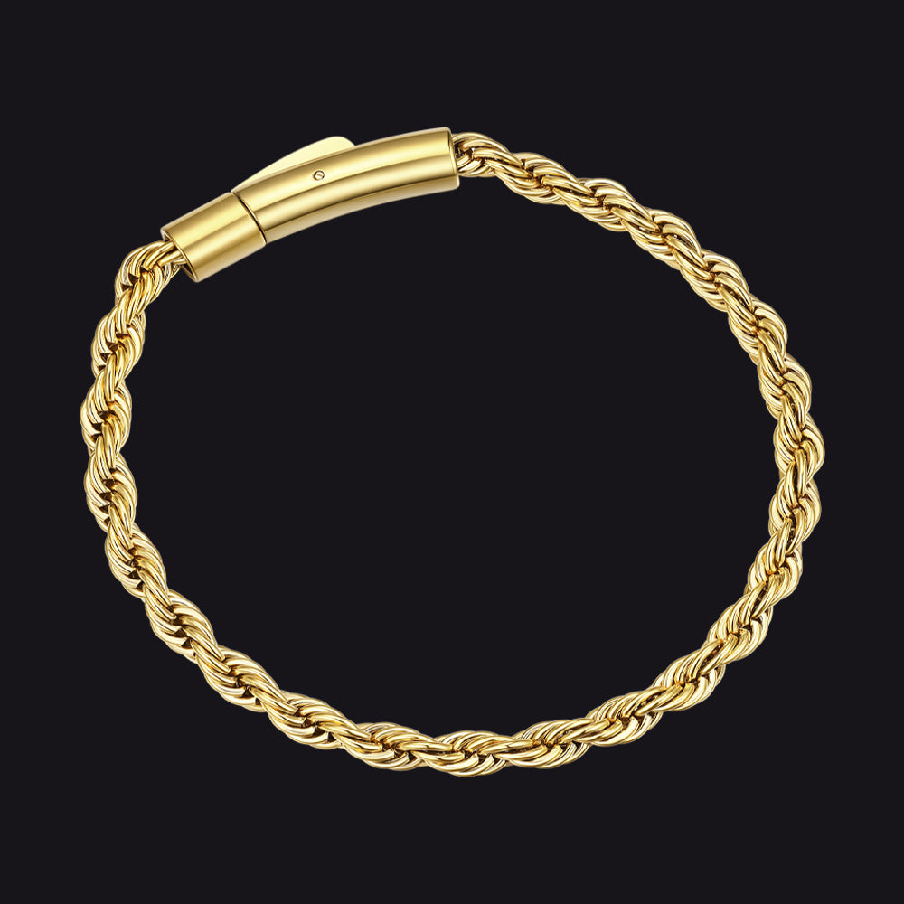 Rope Chain Link Bracelet for Men, 2mm / 3mm / 4mm / 5mm Width