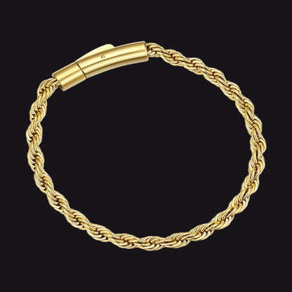 Rope Chain Link Bracelet for Men, 2mm / 3mm / 4mm / 5mm Width