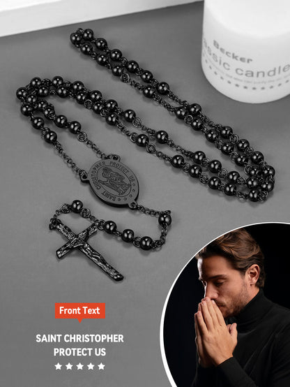 Christian Rosary Bead Cross Necklace for Women Men