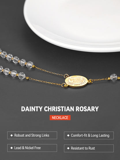 Christian Rosary Bead Cross Necklace for Women Men