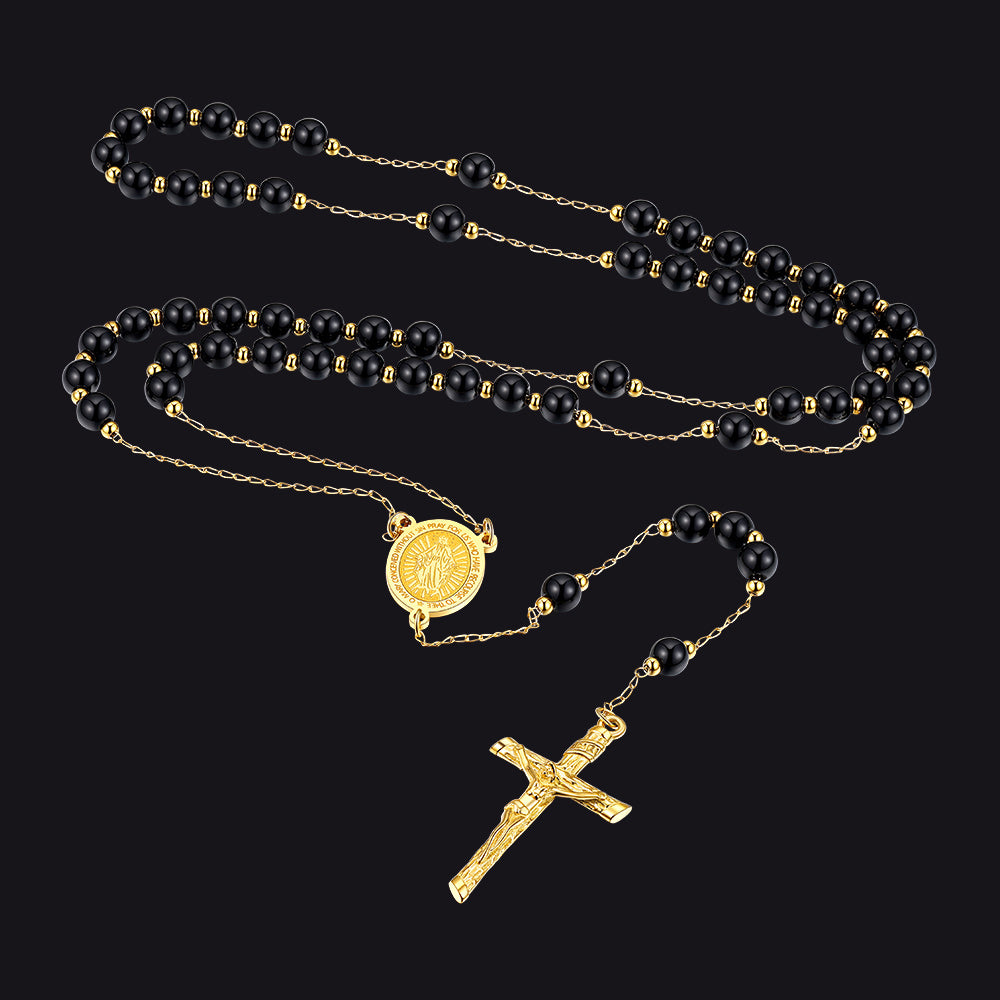 FaithHeart Rosary Beads Catholic Cross Necklace for Men Women