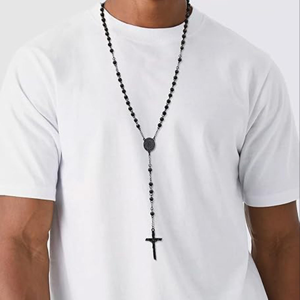 FaithHeart Rosary Beads Catholic Cross Necklace for Men Women