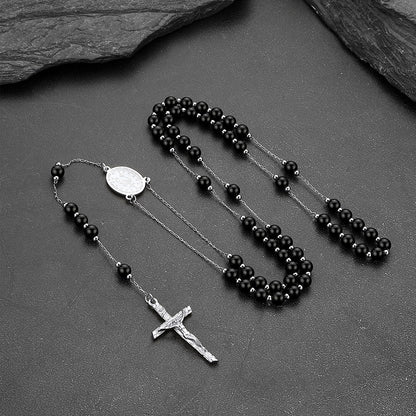 FaithHeart Rosary Beads Catholic Cross Necklace for Men Women