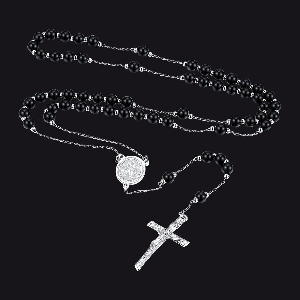 FaithHeart Rosary Beads Catholic Cross Necklace for Men Women